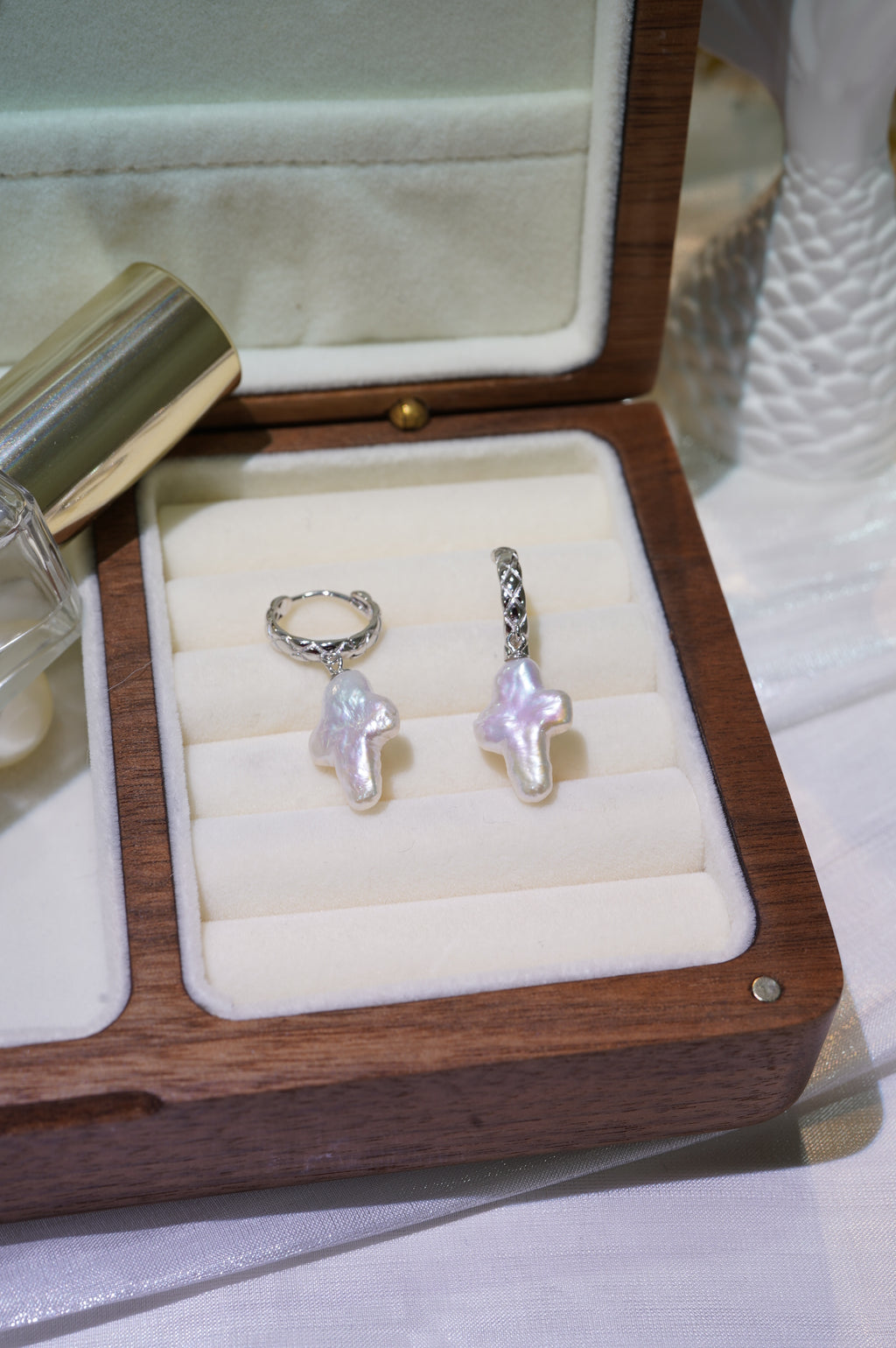 Cross Baroque Freshwater Pearl Hoop Earrings