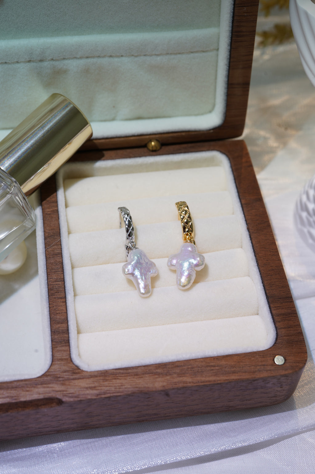 Cross Baroque Freshwater Pearl Hoop Earrings