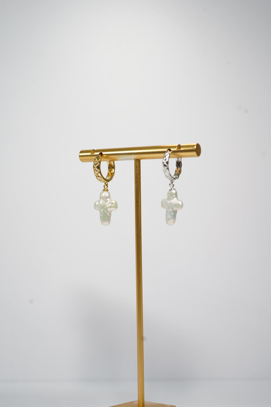 Cross Baroque Freshwater Pearl Hoop Earrings
